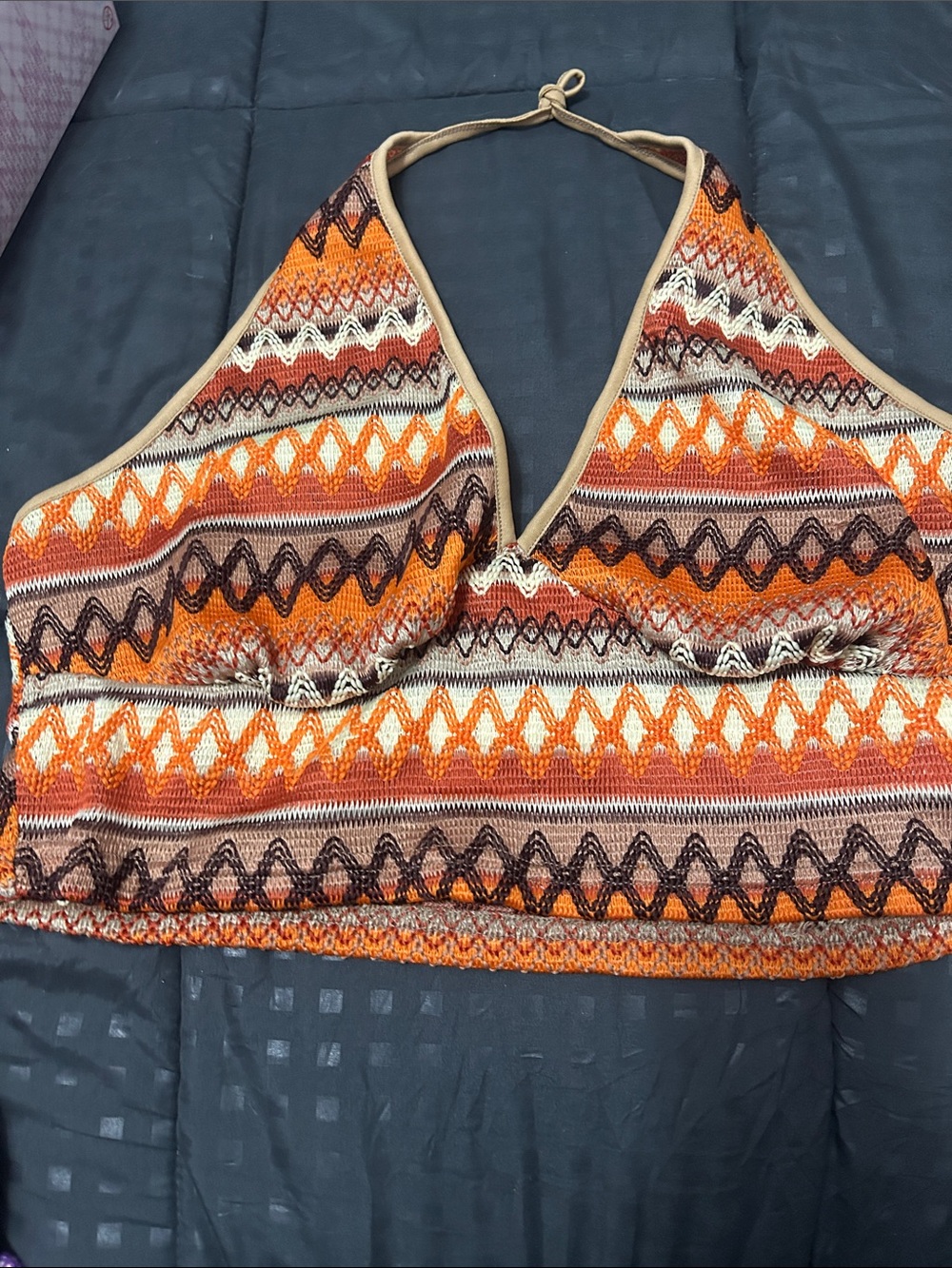 SHEIN Orange Brown Patterned Halter Crop Top